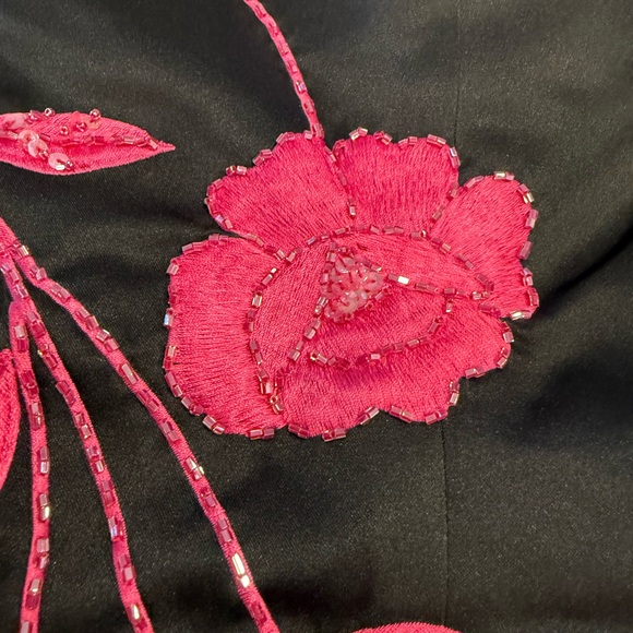 Jovani elegant black strapless maxi dress pink floral beaded split hem SZ 8 - Picture 6 of 14